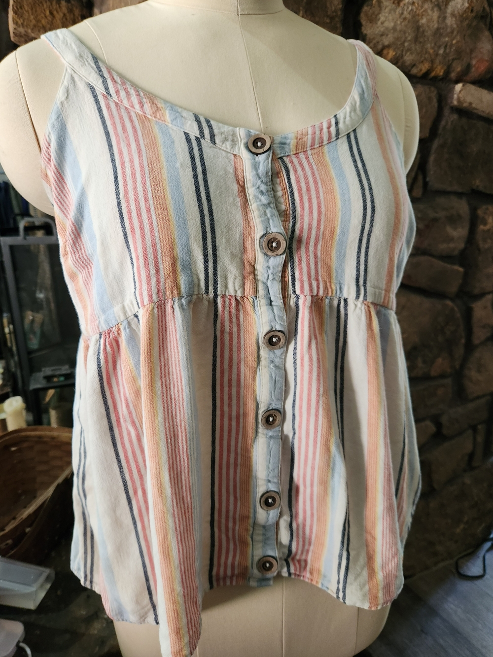 Terra & Sky Multi-Color Striped Button-Front Tank